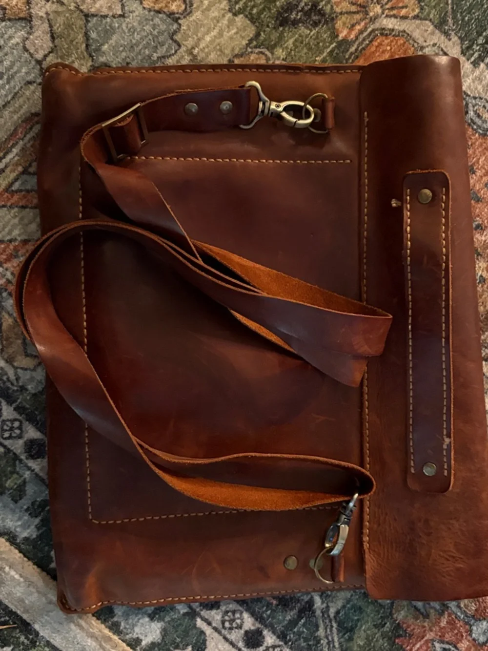 Brown Leather Men's Satchel/Folder - Classic Carry W/ Shoulder Strap.